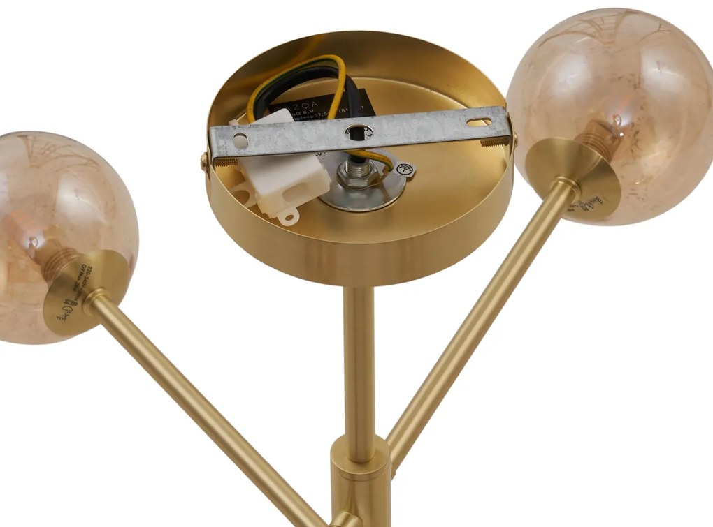 Модерна таванна лампа месинг с кехлибарено стъкло 6 светлини - Ryan