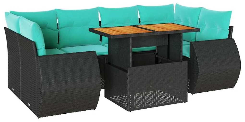 3327228 vidaXL Градински комплект диван с възглавници 7 части черен полиратан