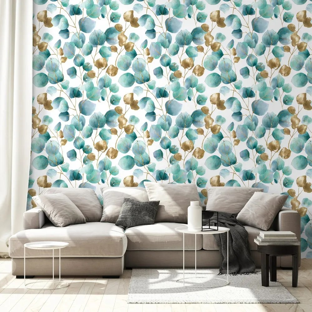 Фототапет – Златни и тюркоазени листа