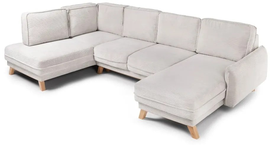 Бежов сгъваем ъглов диван от рипсено кадифе (ляв ъгъл/"U" форма) Tori – Bonami Selection