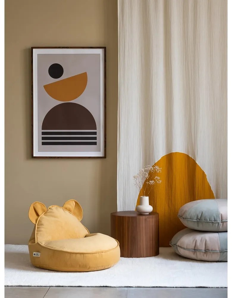 Жълт кадифен детски пуф Bear – Wigiwama