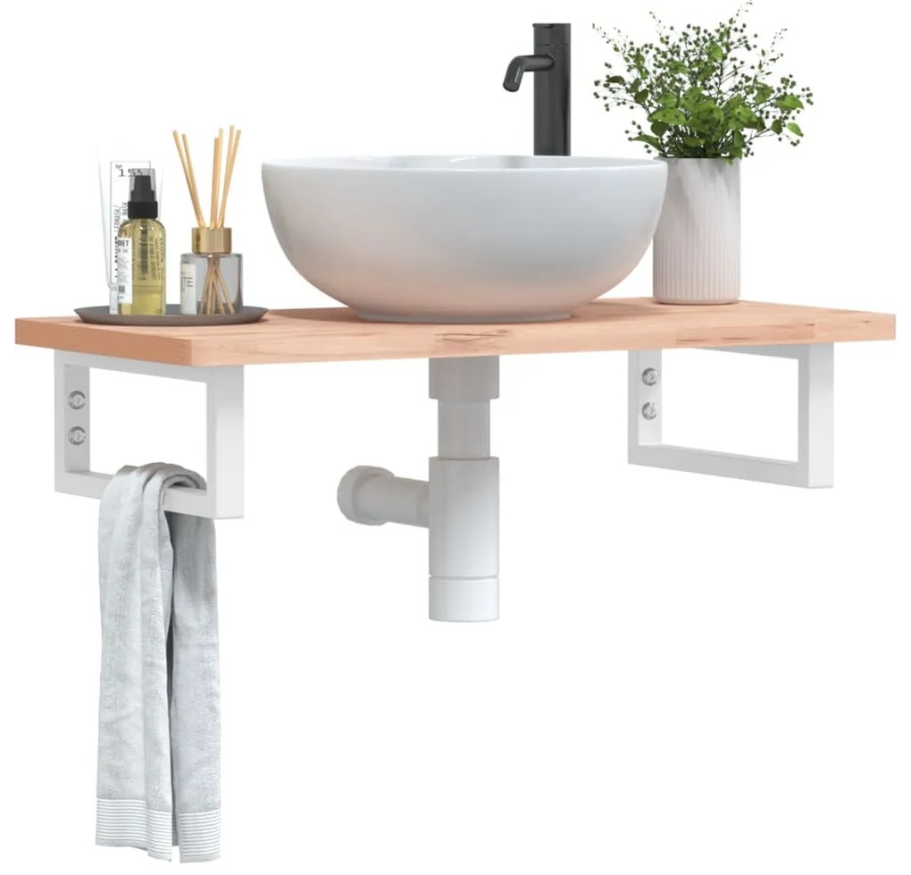 3302352 vidaXL Стенен рафт за мивка, стомана и масивно дърво бук