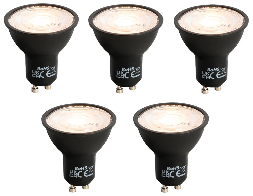 Комплект от 5 димируеми LED крушки GU10 черни 6W 500lm 2700K