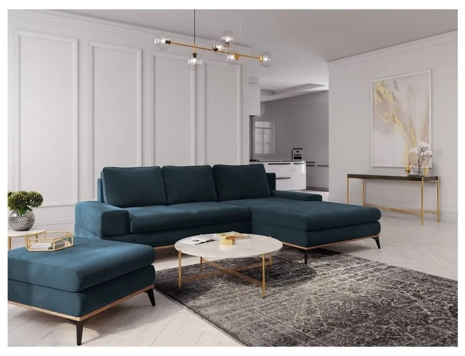 Петролно син ъглов разтегателен диван , десен ъгъл Planet - Windsor & Co Sofas