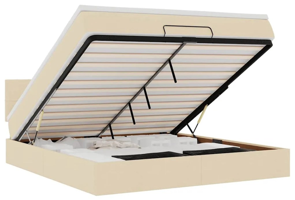 3312324 vidaXL Османска легло с матрак и LED, кремаво, 160x200 см, плат