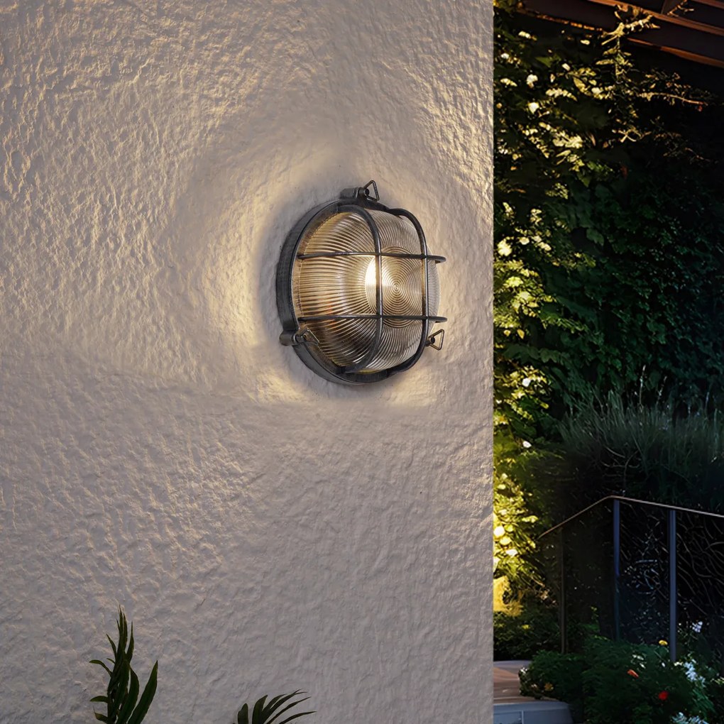 Външна Стенна Лампа Сребриста Кръгла IP44 - Noutica