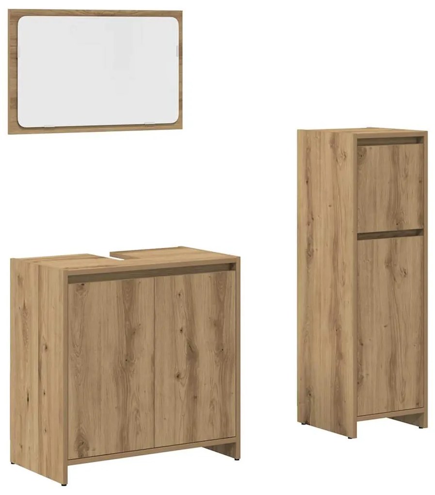 3328564 vidaXL Комплект мебели за баня от 3 части Дъб артизан инженерно дърво