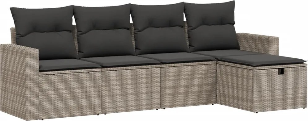 3263466 vidaXL Градински комплект с възглавници, 5 части, сив полиратан