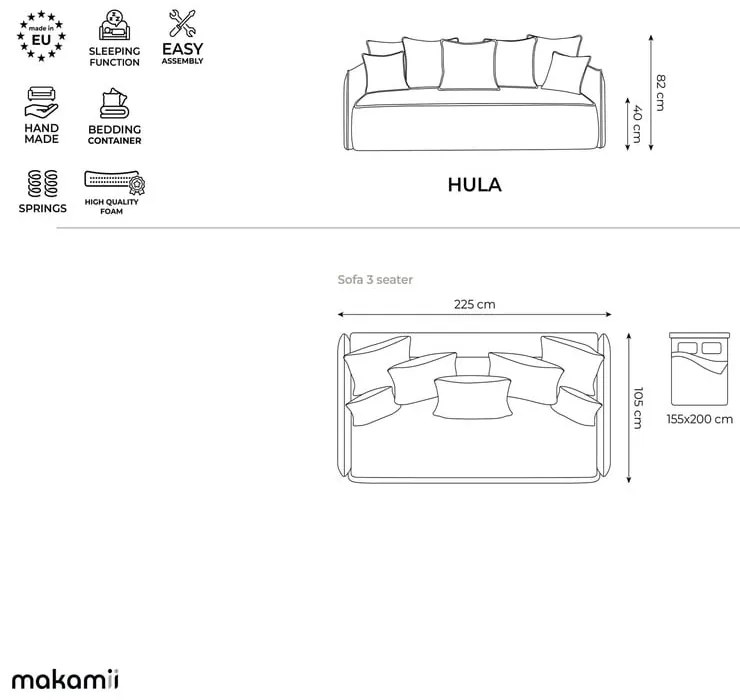Кадифен разтегателен диван с място за съхранение в цвят лавандула 225 cm Hula – Makamii