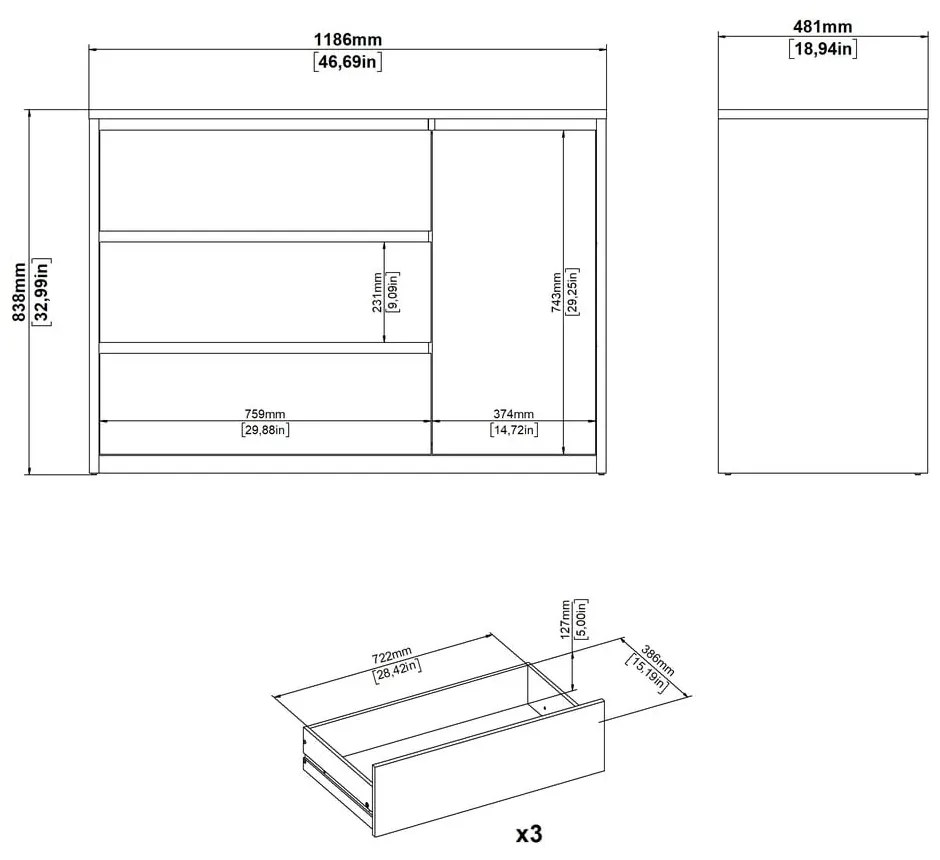 Скрин от дъбов декор в бял и естествен цвят 119x84x48 cm Next – Tvilum