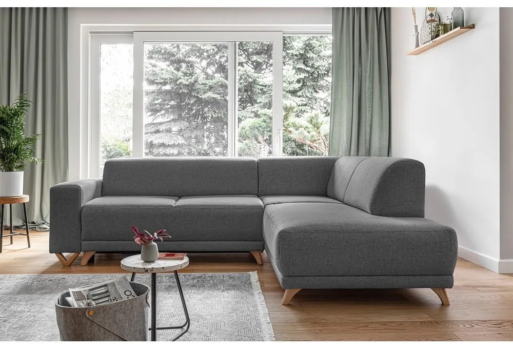 Сив разтегателен/с място за съхранение ъглов диван (десен ъгъл/L форма) Classy Sophie – Miuform