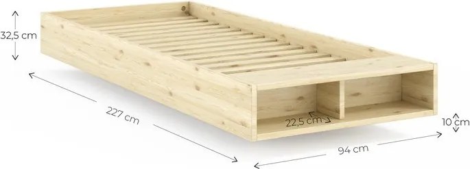 Единично легло 90x200 cm от масивен бор без табла с включена подматрачна рамка в естествен цвят Merge – Karup