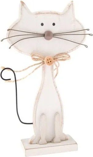 Бяла дървена декорация във формата на котка Котки, височина 18 см - Dakls