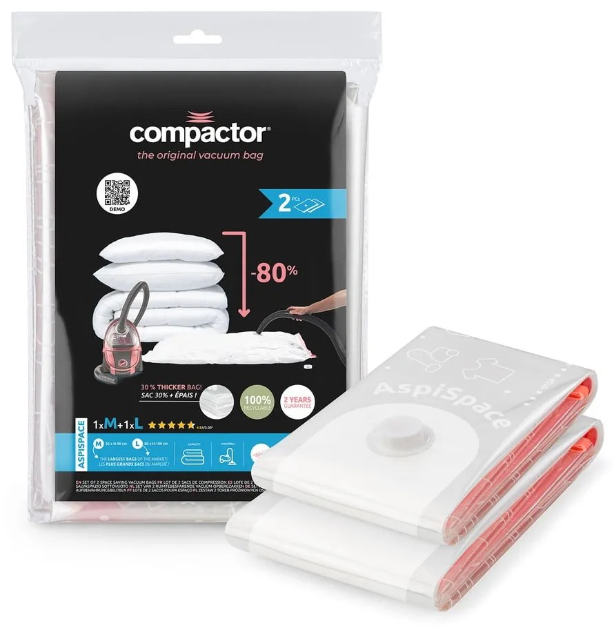 Вакуумни торбички в комплект от 2 броя Premium Valve M/L – Compactor