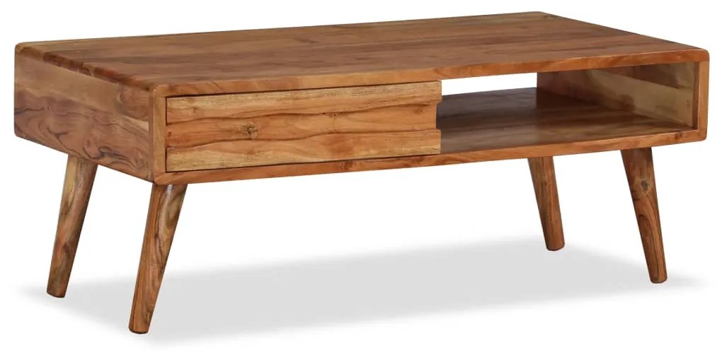 244974 vidaXL Маса за кафе, дървен масив, с резбовано чекмедже, 100x50x40 cм