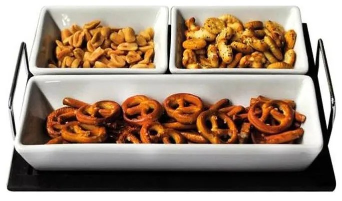 Комплект от 3 купички с поднос TORO — керамика/дърво