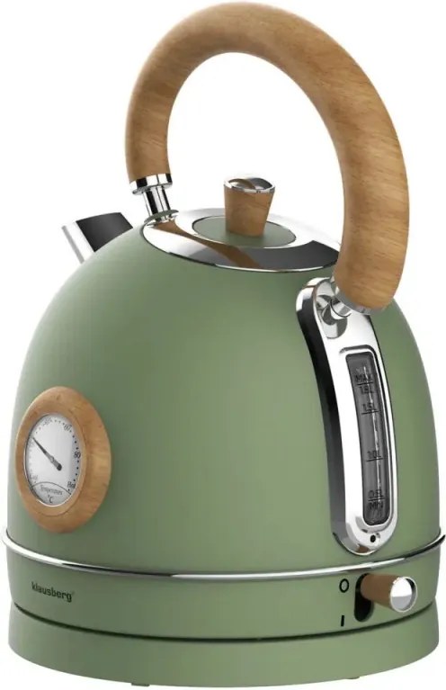 Електрическа кана-чайник Klausberg KB 9008, 2200W, 1.8 л, 360° основа, Индикатор ниво вода, Термометър, Зелен