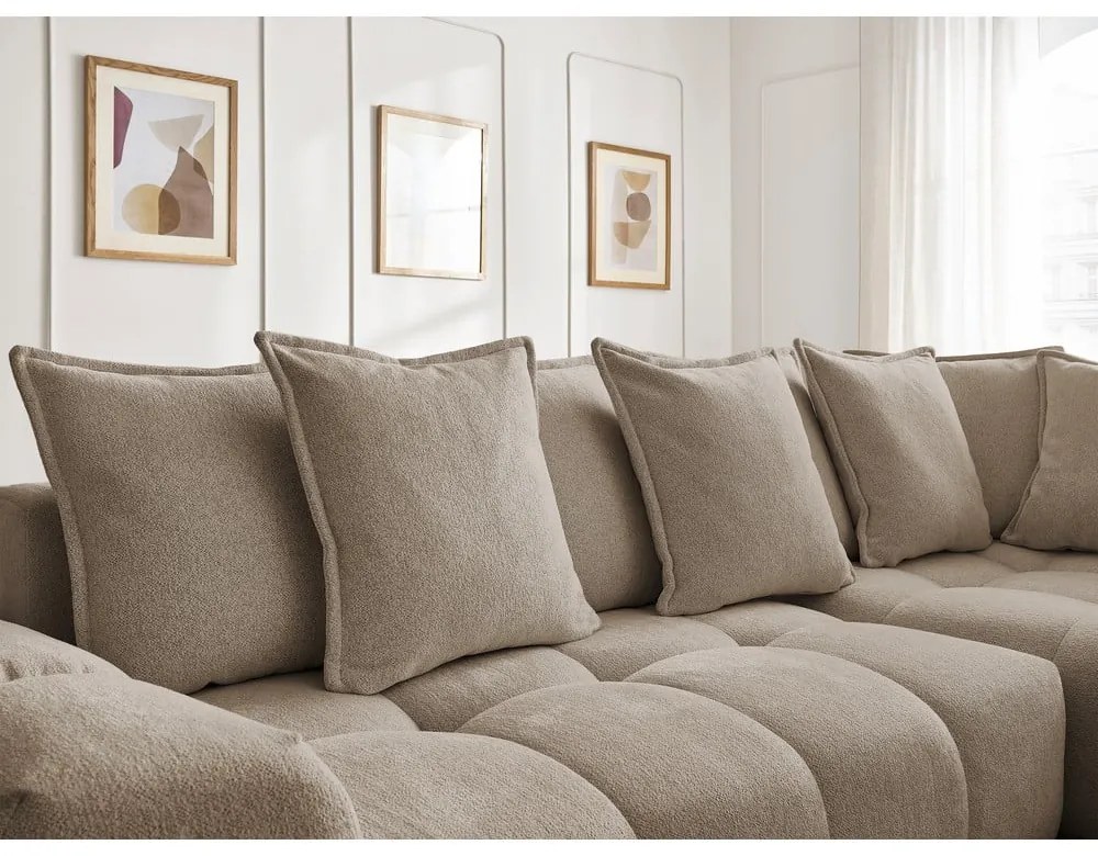 Кафяво-сив шенилов сгъваем/с място за съхранение ъглов диван (десен ъгъл/L форма) Everest – Bobochic Paris