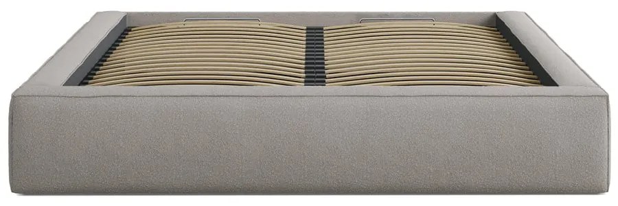 Светлосиво двойно легло 200x200 cm тапицирано с място за съхранение с включена подматрачна рамка Simon Olivia – Micadoni