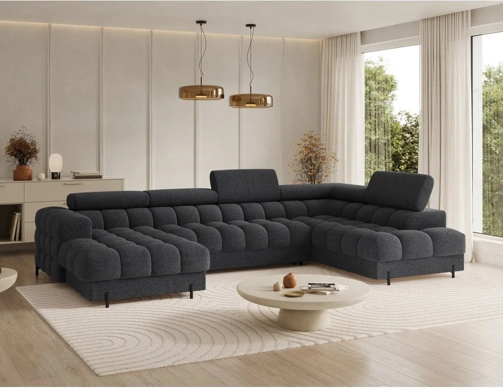 Тъмносив разтегателен ъглов диван от букле (десен ъгъл U форма) Feraria – ELTAP
