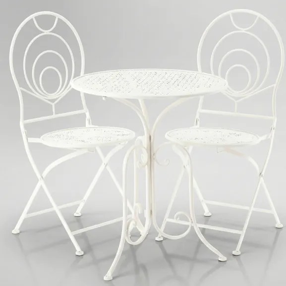 Метални градински мебели винтидж - градински комплект маса и 2 стола в бяло