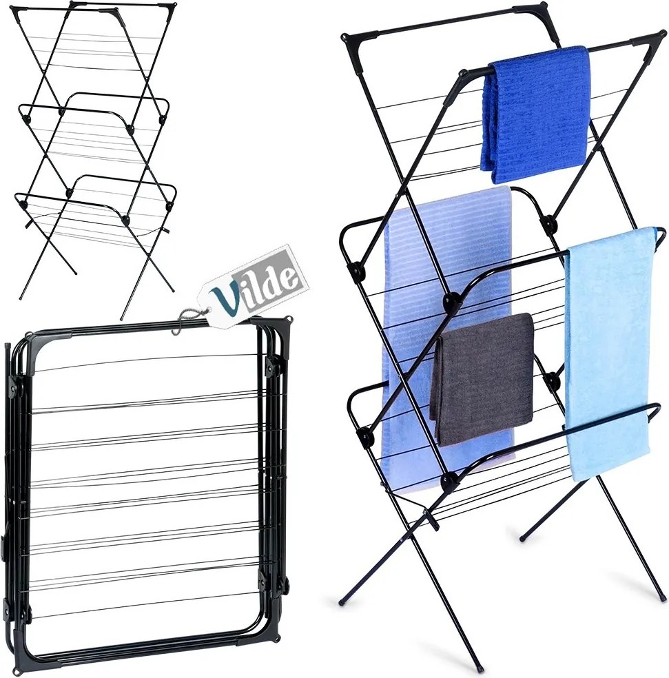 Вертикален сушилник за дрехи на 3 нива, сгъваем простор за пране