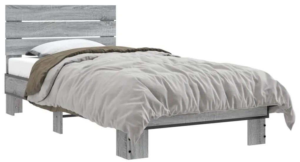 845750 vidaXL Рамка за легло, сив сонома, 75x190 см, инженерно дърво и метал