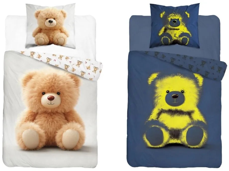 Памучно спално бельо за деца, светещо в тъмното - Merry macko Ширина: 140 см | Дължина: 200 см