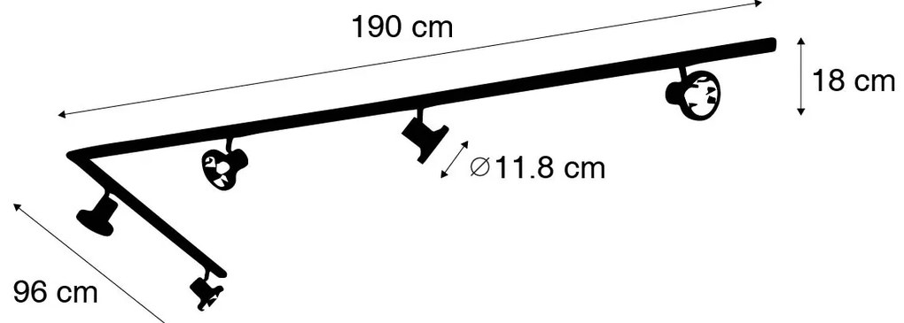 Модерна релсова система за осветление с 5 черни прожектора 1-фазов 300 см - Iconic Jeany