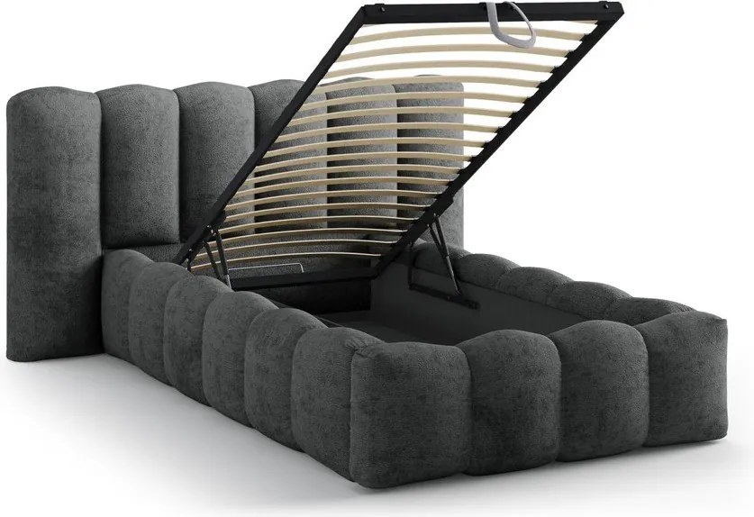 Тъмносиво единично легло 90x200 cm тапицирано с място за съхранение с включена подматрачна рамка Lupine – Micadoni