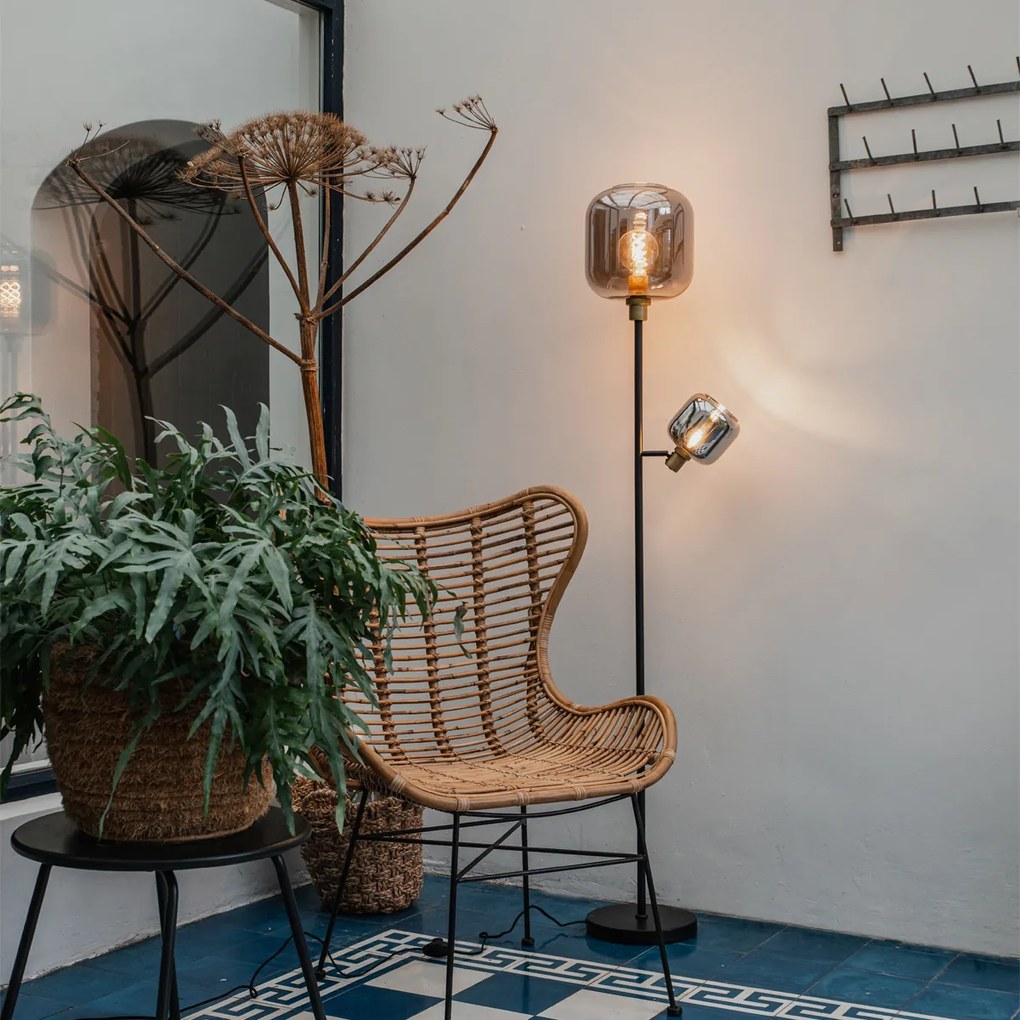 Подова лампа черна със злато с опушено стъкло 2-светлина - Zuzanna