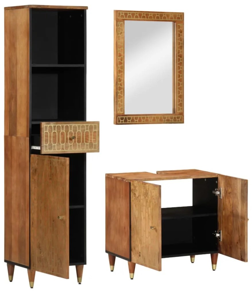 3206322 vidaXL Комплект мебели за баня, 3 части, масивна мангова дървесина