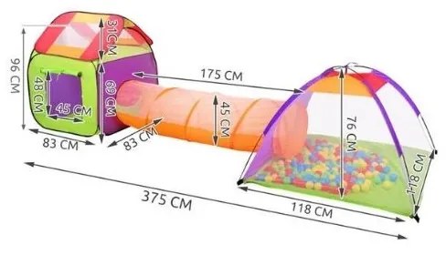 Комплект 2 детски палатки със свързващ тунел Malatec L2881,  + 200 топки