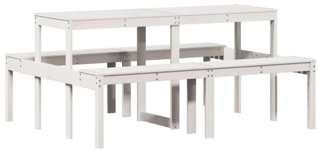 832563 vidaXL Пикник маса, бяла, 160x134x75 см, борово дърво масив