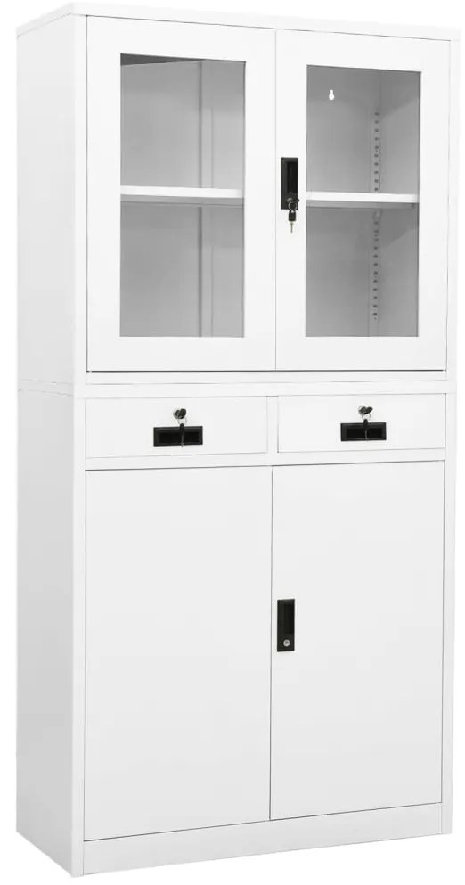 336421 vidaXL Офис шкаф, бял, 90x40x180 см, стомана и закалено стъкло