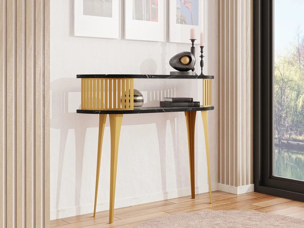 Конзолна маса Roenni Gold-Черен мрамор