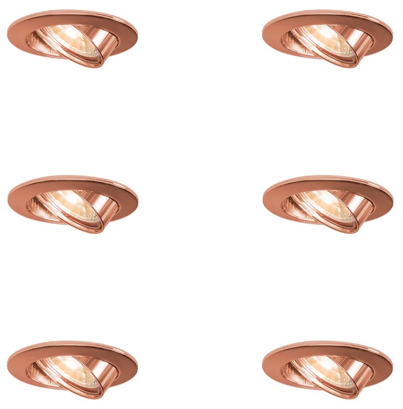 Комплект от 6 кръгли вградени спота медни, накланящи се - Edu