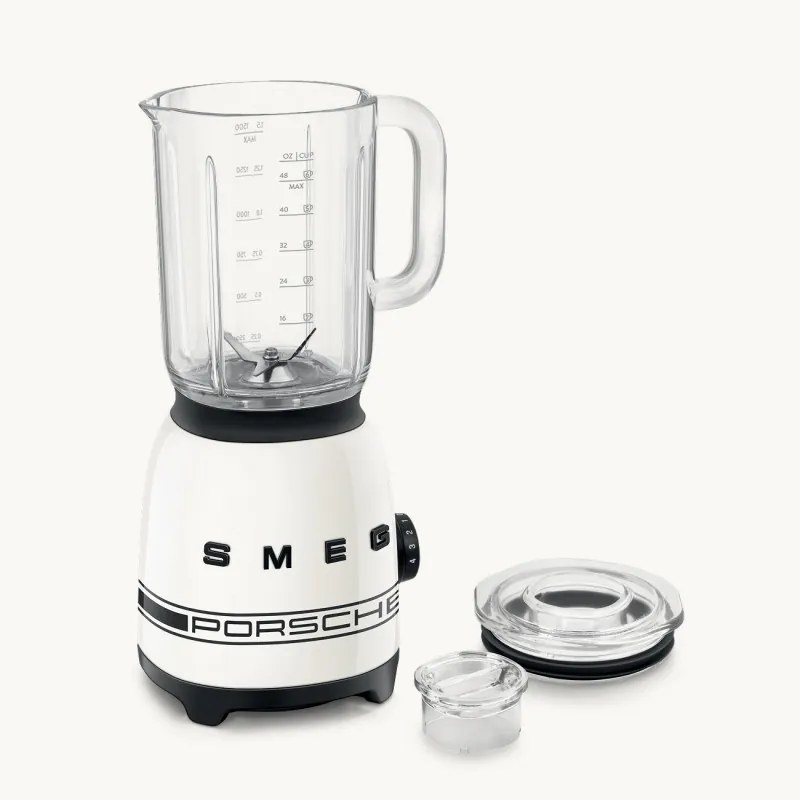 Блендер Smeg Porsche BLF03PCWEU, 800W, 1.5 л, 18000 об/мин, 4 програми, 4 скорости + Пулс, Неръждаема стомана, Бял
