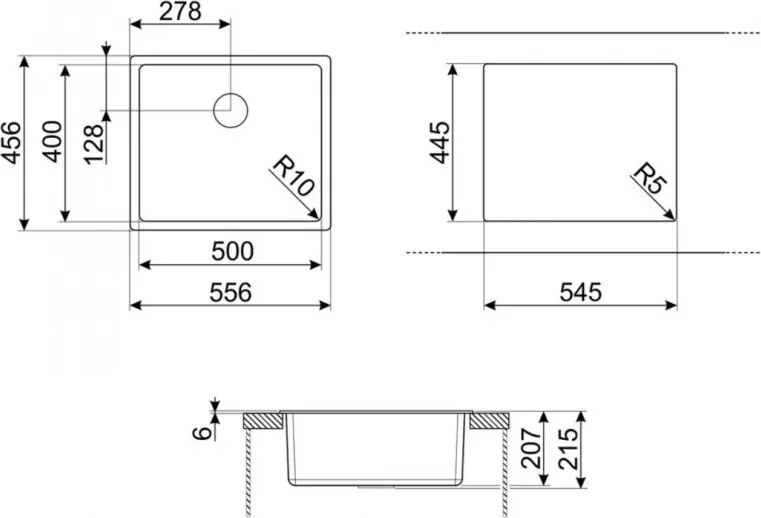 Кухненска мивка за под плот SMEG Quadra VZP56N, 56 см, Антибактериална, Устойчива на надраскване и UV, Черен