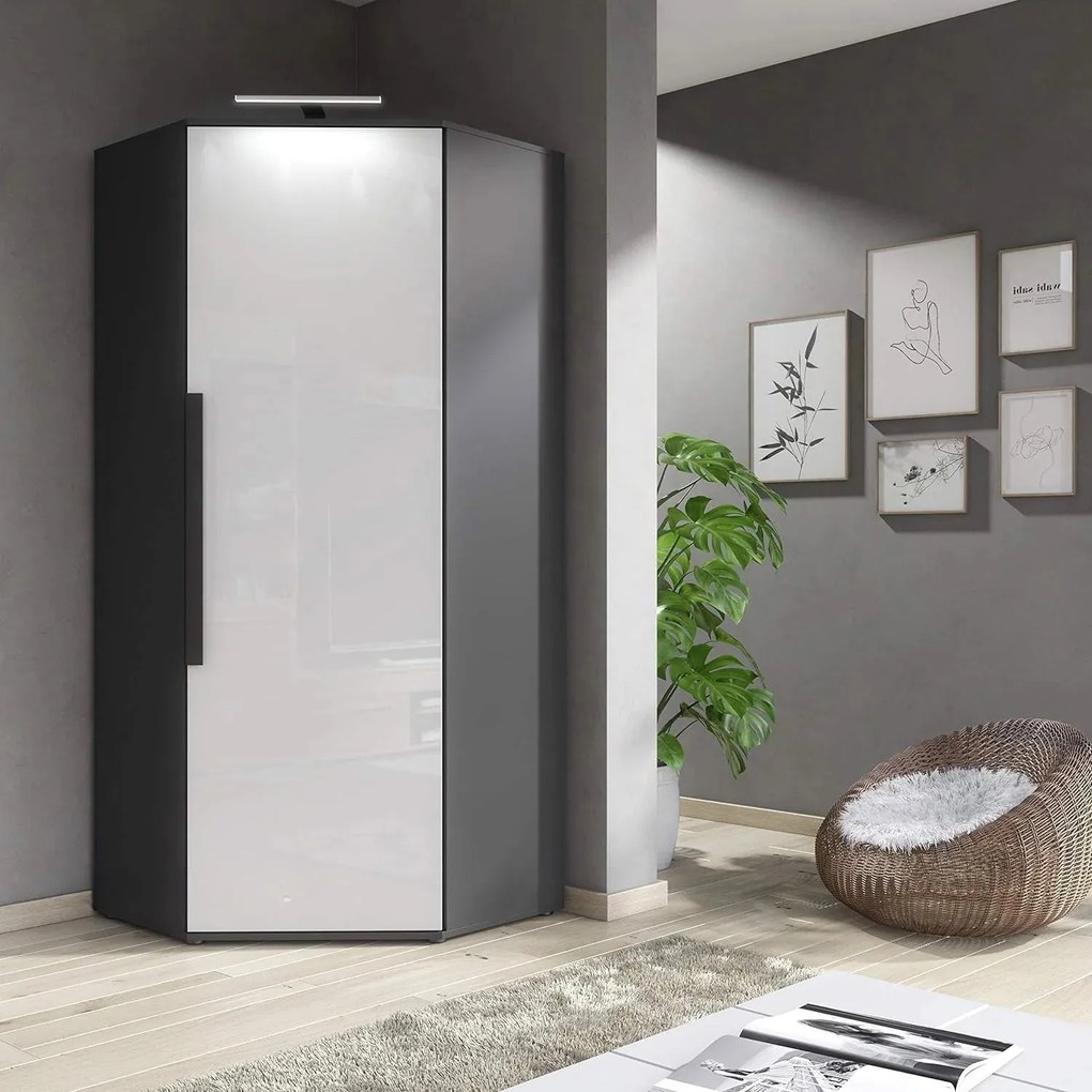 Ъглов Гардероб Спотлайт - Сив - Бял