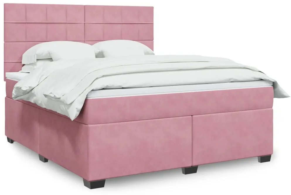 3293283 vidaXL Боксспринг легло с матрак, розово, 180x200 см, кадифе