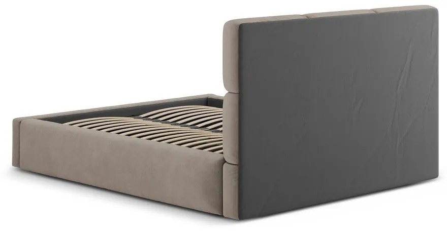 Светлокафяво двойно легло 160x200 cm тапицирано с място за съхранение с включена подматрачна рамка Libera – Windsor &amp; Co Sofas