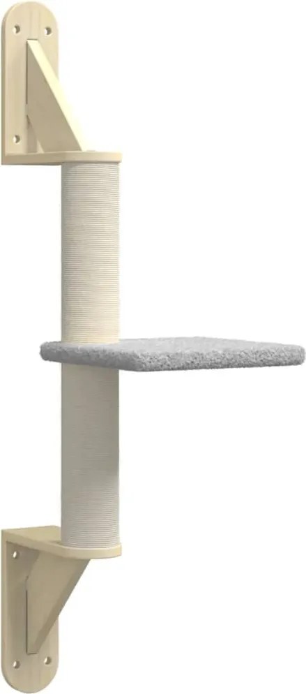 Котешко дърво за стенен монтаж с драскалка, светлосиво, 85,5 см