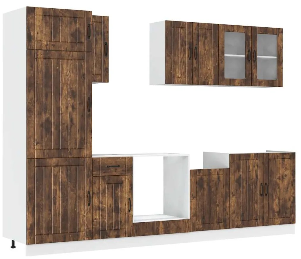 3314806 vidaXL Комплект кухненски шкафове от 8 части "Lucca" опушен дъб, инженерна дървесина