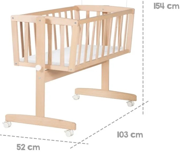 Люлка 40x90 cm от масивен бук на колелца/с балдахин в естествен цвят – Roba