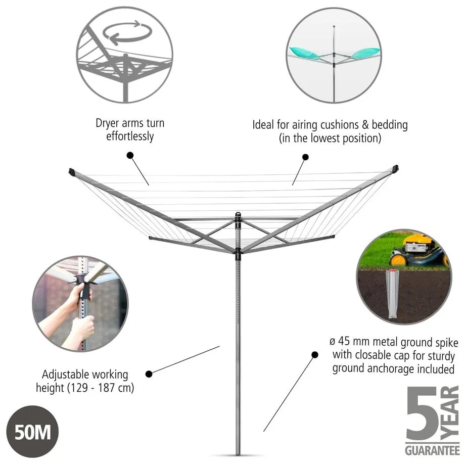 Градинска сушилня за дрехи в сребрист цвят 50 m Lift-O-Matic – Brabantia