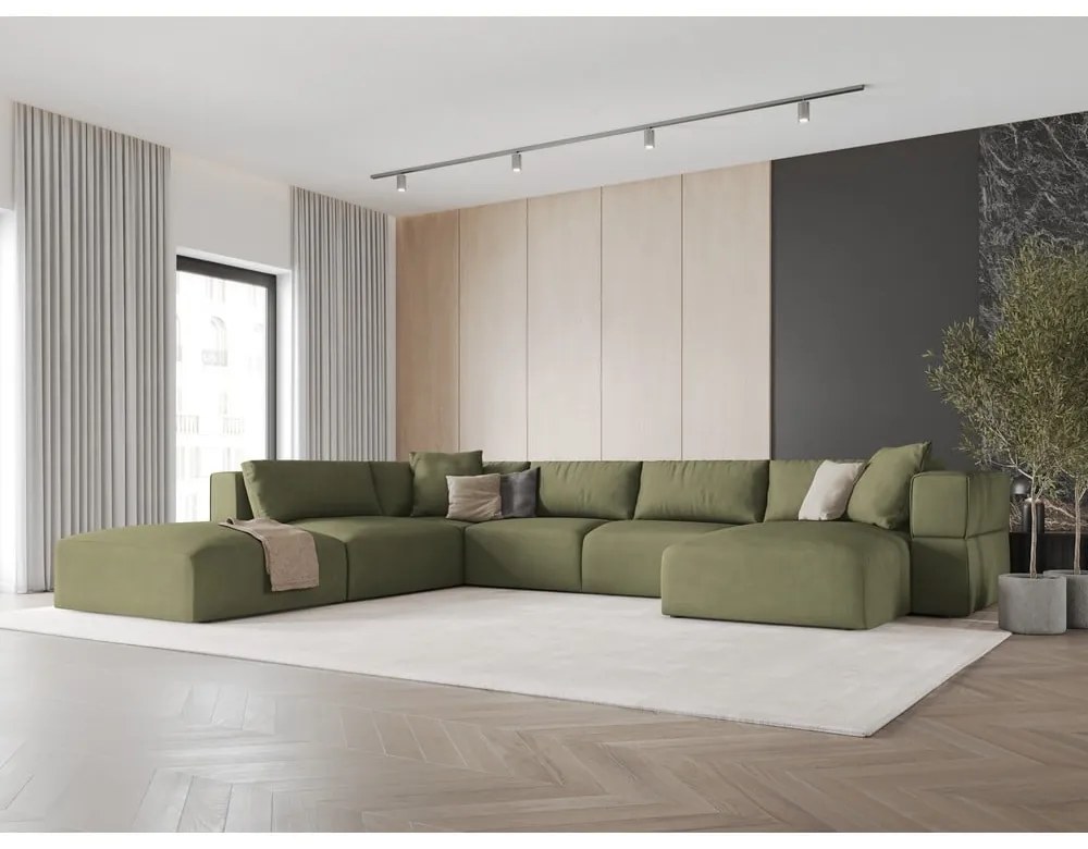 Светлозелен ъгъл U-образен диван, ляв ъгъл Esther – Milo Casa