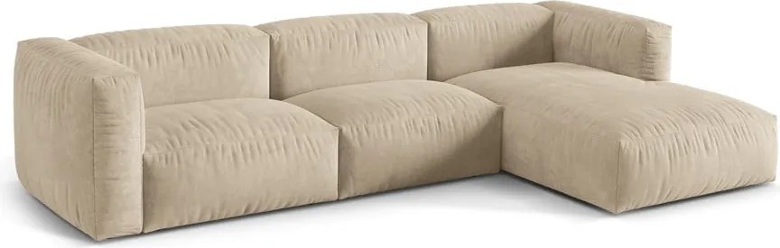 Бежов кадифен модулен ъглов диван (десен ъгъл) Martina – Micadoni
