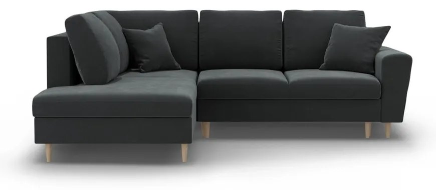 Тъмносив кадифен разтегателен ъглов диван с място за съхранение (ляв ъгъл/L форма) Kyoto – Cosmopolitan Design