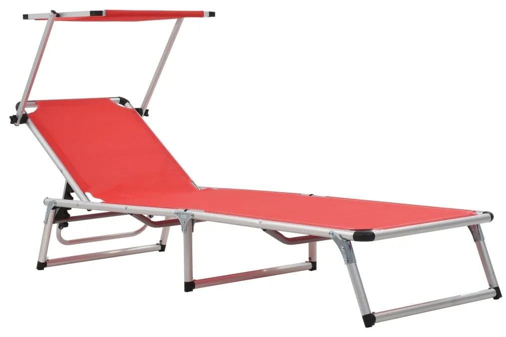 312459  Folding Sun Loungers with Roof 2 pcs Aluminium&amp;Textilene Red